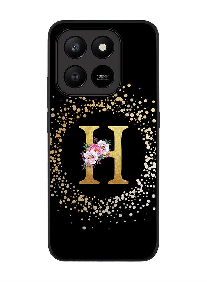 For Honor X7d 4G / X7d 5G / 400 Smart Case,Slim fit Camera Protection, Shockproof Thin Phone cover  - Custom Monogram Floral - H ( Black )